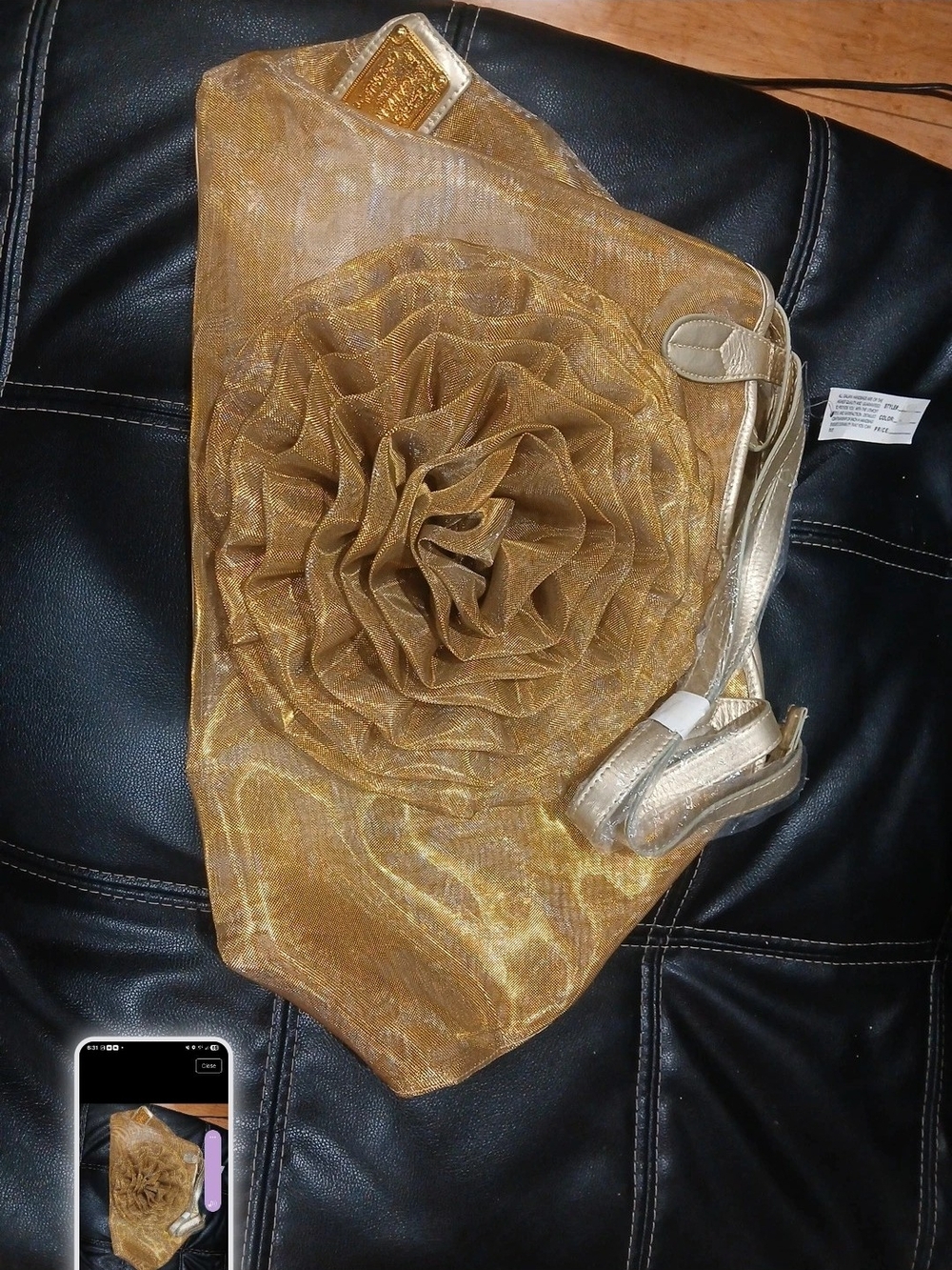 Gold Mesh Floral Wristlet Clutch with Rose Detail